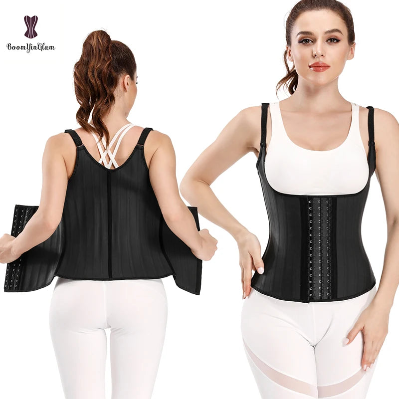 Hook Adjustable Waist Trainer 25 Steel Boned Slimming Corset Workout Girdle Vest Latex Women Body Shaper Plus Size XS -6XL