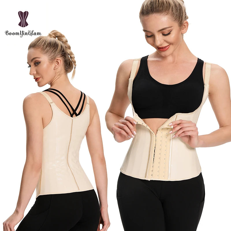 Hook Adjustable Waist Trainer 25 Steel Boned Slimming Corset Workout Girdle Vest Latex Women Body Shaper Plus Size XS -6XL