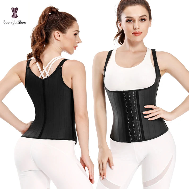 Hook Adjustable Waist Trainer 25 Steel Boned Slimming Corset Workout Girdle Vest Latex Women Body Shaper Plus Size XS -6XL