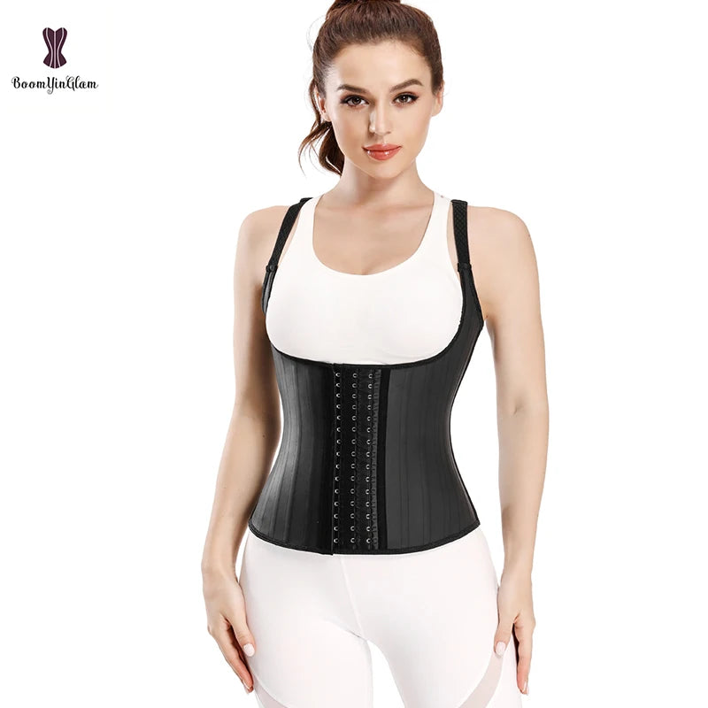 Hook Adjustable Waist Trainer 25 Steel Boned Slimming Corset Workout Girdle Vest Latex Women Body Shaper Plus Size XS -6XL