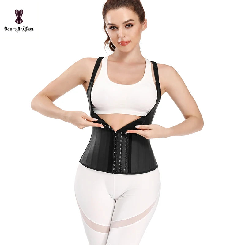 Hook Adjustable Waist Trainer 25 Steel Boned Slimming Corset Workout Girdle Vest Latex Women Body Shaper Plus Size XS -6XL