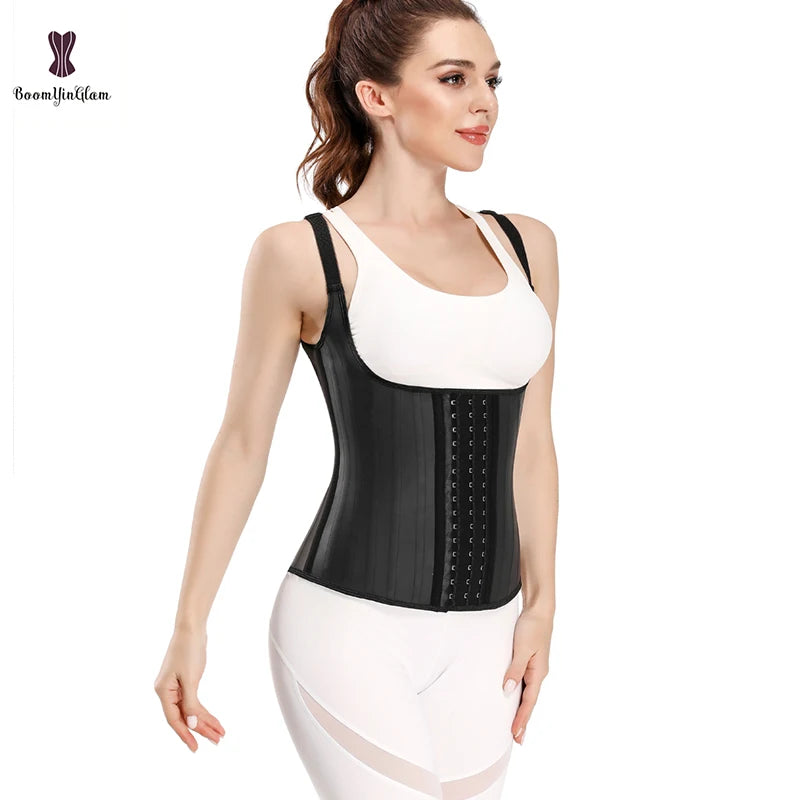 Hook Adjustable Waist Trainer 25 Steel Boned Slimming Corset Workout Girdle Vest Latex Women Body Shaper Plus Size XS -6XL