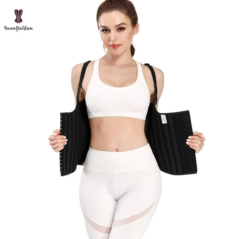 Hook Adjustable Waist Trainer 25 Steel Boned Slimming Corset Workout Girdle Vest Latex Women Body Shaper Plus Size XS -6XL