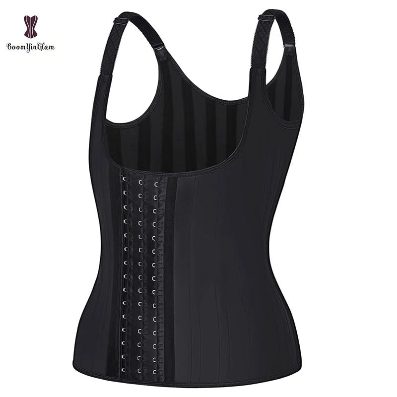 Hook Adjustable Waist Trainer 25 Steel Boned Slimming Corset Workout Girdle Vest Latex Women Body Shaper Plus Size XS -6XL