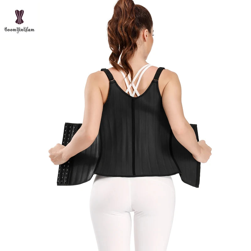 Hook Adjustable Waist Trainer 25 Steel Boned Slimming Corset Workout Girdle Vest Latex Women Body Shaper Plus Size XS -6XL