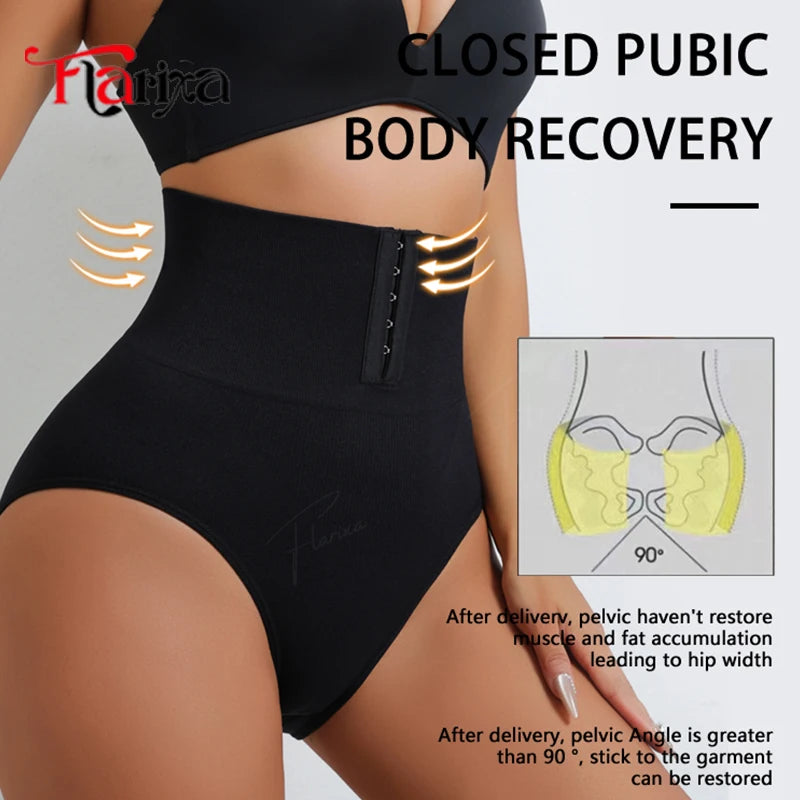 Flarixa High Waist Shaping Briefs Women Waist Trainer Tummy Control Panties Adjustable Hooks Shapewear Belly Slim Hip Lift Pants