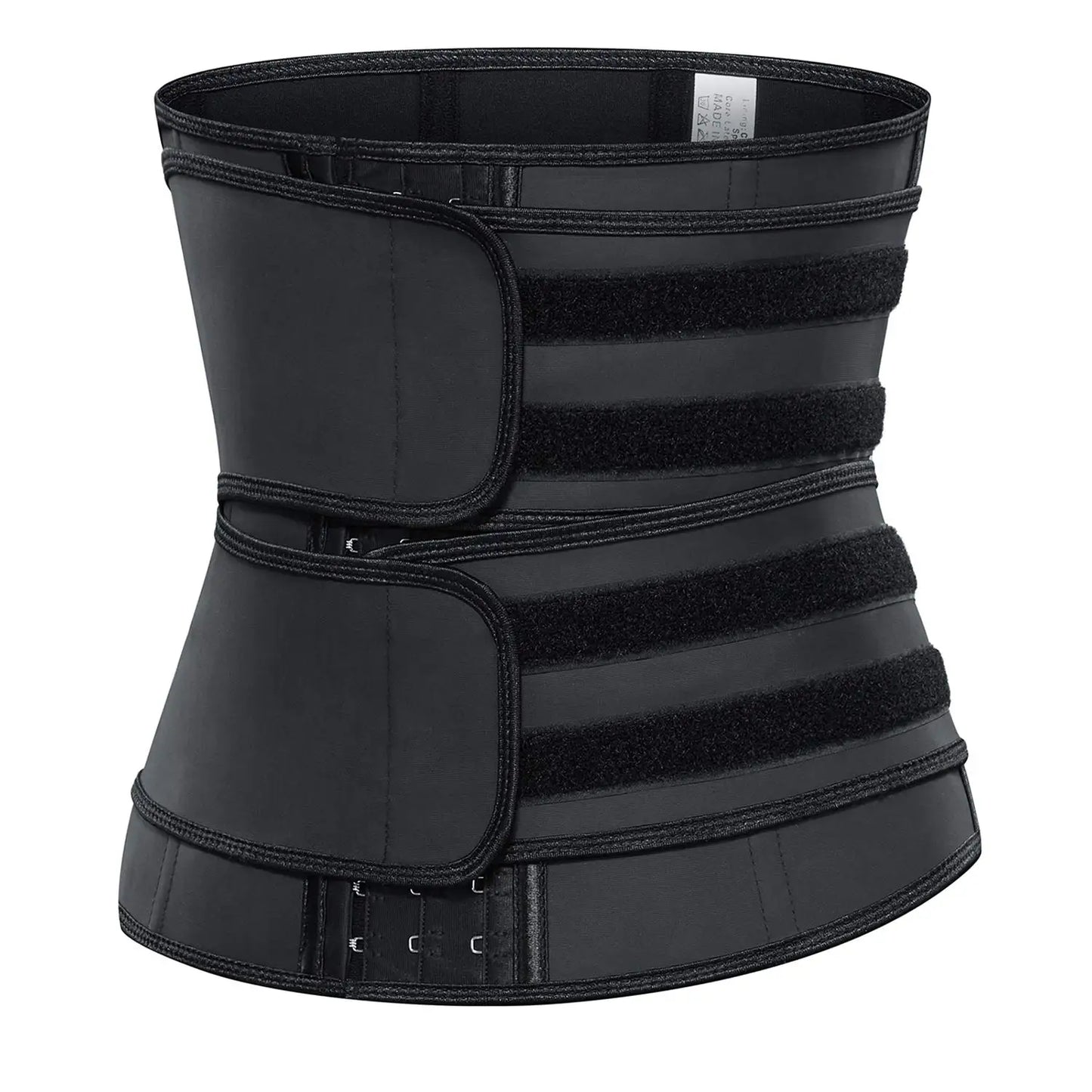 Women's 3-Row Hook Waist Trainer Black Double Belt Slimming Workout Sweat Waist Cincher Tummy Control Shapewear for Fitness