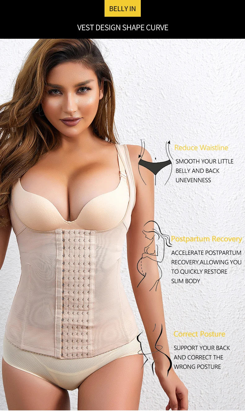 Women Waist Trainer Vest Tummy Control Body Shaper Slimming Shapewear Sheath Belt Flat Belly Girdles Waist Cincher Corset Vest