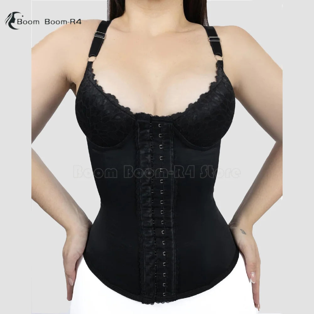 Women Waist Trainer with Bra Corset Slimming Sheath Faja Adjustable Hooks Postpartum Shapewear Vest Modeling Girdles Lace Design