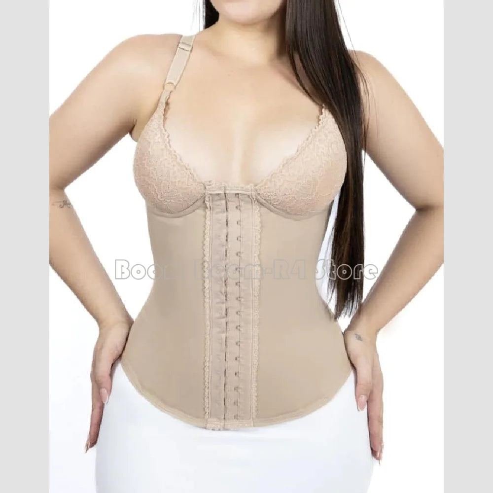 Women Waist Trainer with Bra Corset Slimming Sheath Faja Adjustable Hooks Postpartum Shapewear Vest Modeling Girdles Lace Design