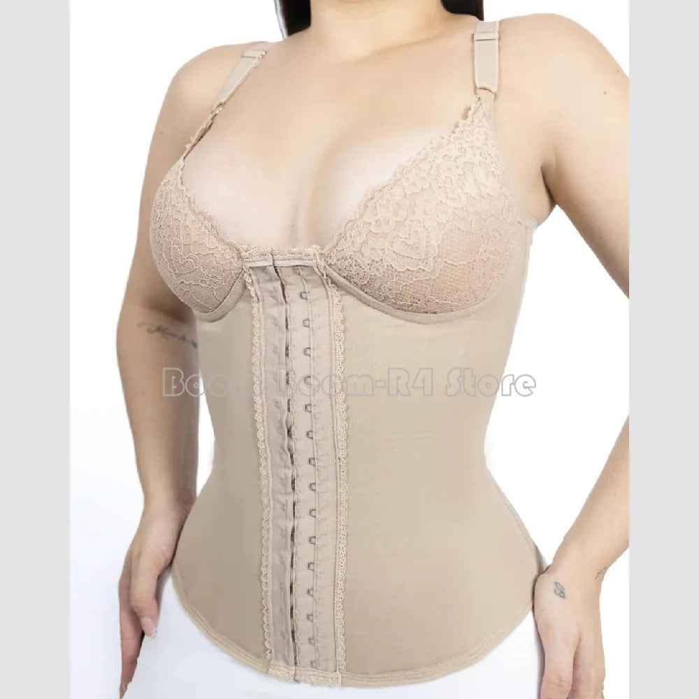 Women Waist Trainer with Bra Corset Slimming Sheath Faja Adjustable Hooks Postpartum Shapewear Vest Modeling Girdles Lace Design