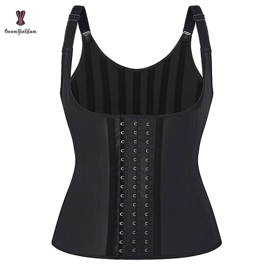 Hook Adjustable Waist Trainer 25 Steel Boned Slimming Corset Workout Girdle Vest Latex Women Body Shaper Plus Size XS -6XL