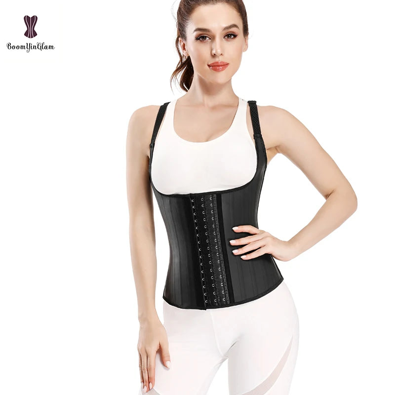 Hook Adjustable Waist Trainer 25 Steel Boned Slimming Corset Workout Girdle Vest Latex Women Body Shaper Plus Size XS -6XL