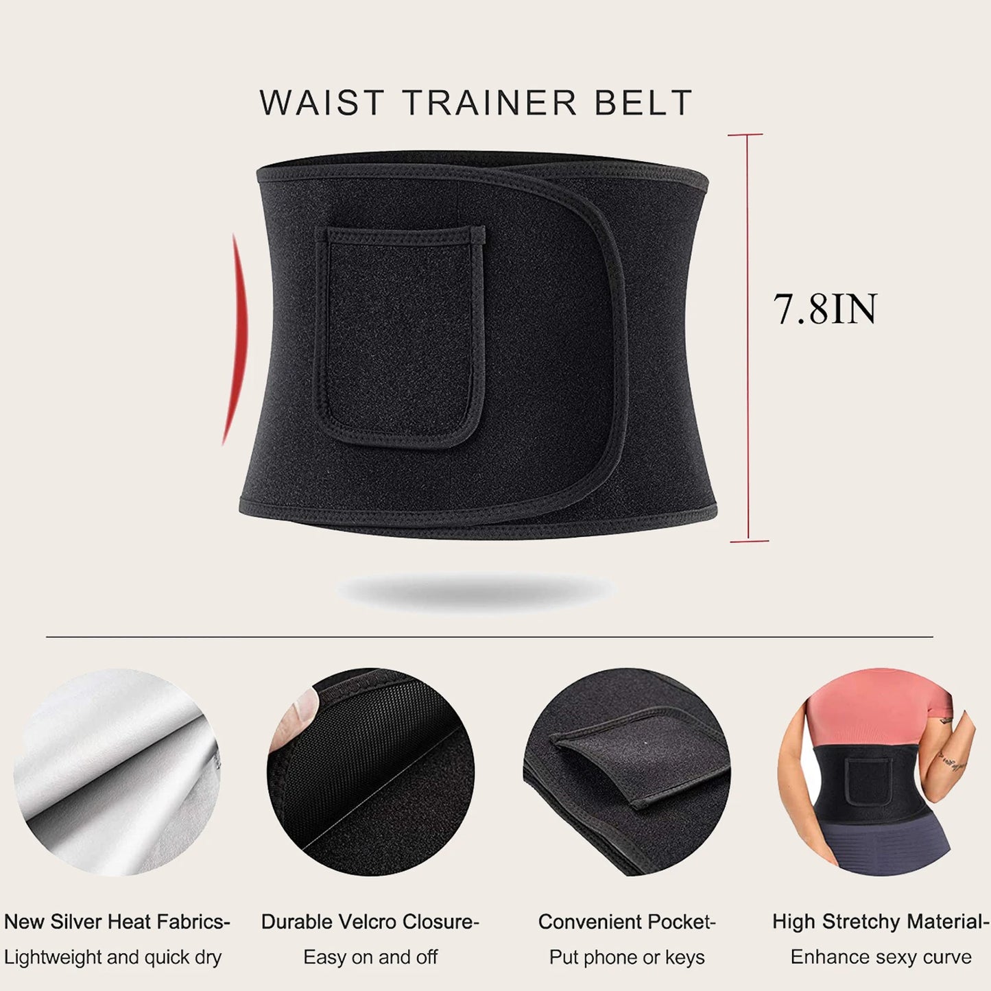 Waist Trainer Belt for Women Waist Trimmer Sauna Sweat Waist Cincher Body Shaper Workout Sport Girdle Silver
