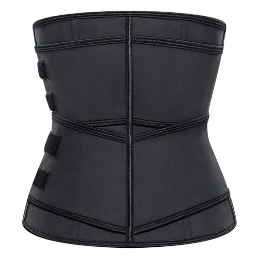 Women's 3-Row Hook Waist Trainer Black Double Belt Slimming Workout Sweat Waist Cincher Tummy Control Shapewear for Fitness