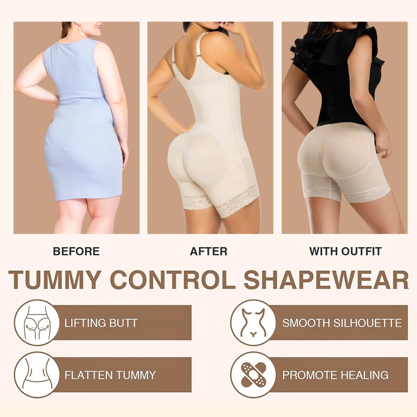 High Control Adjustable Shaper Waist Trainer Girdle Tummy Slimming Shoulder Strap With Buckle Zipper