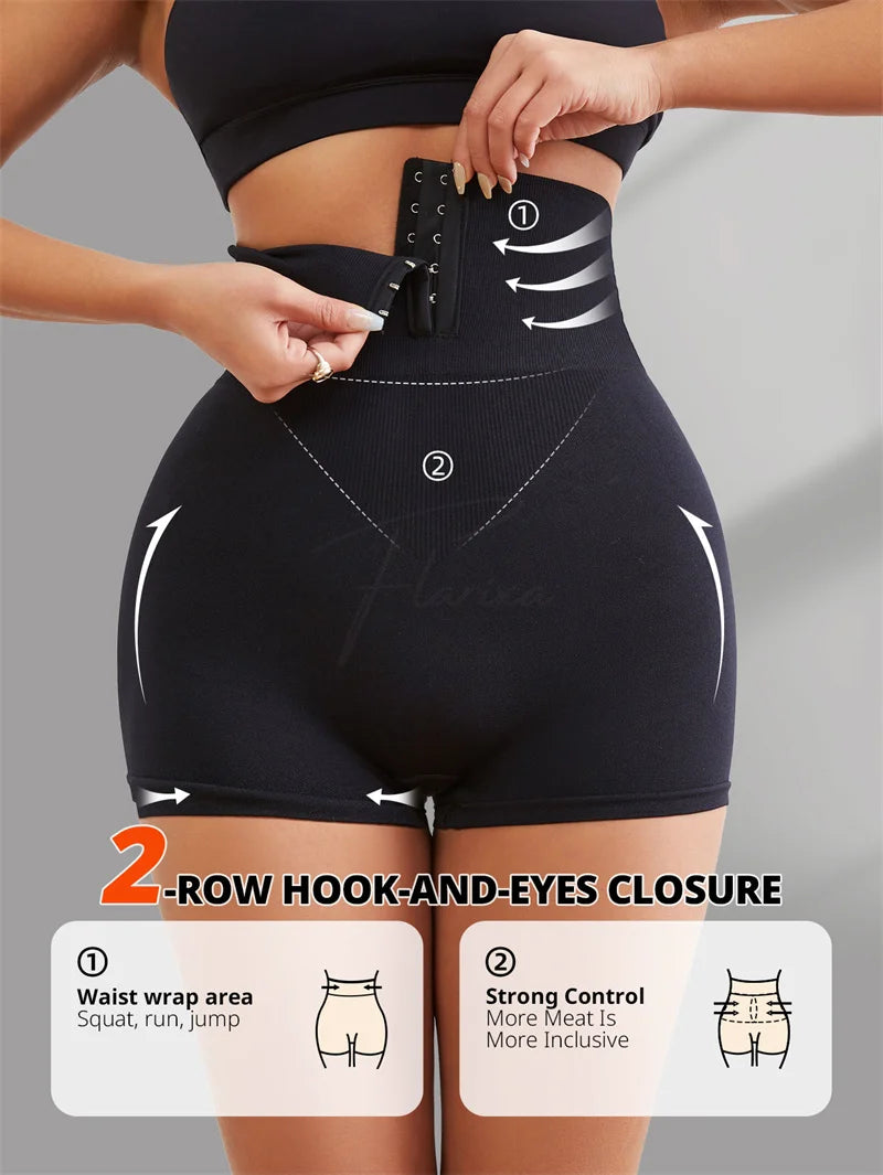 Flarixa Waist Trainer Flat Tummy Shorts with Hook High Waist Belly Control Panties Women Shaper Slimming Butt Lifter Shapewear