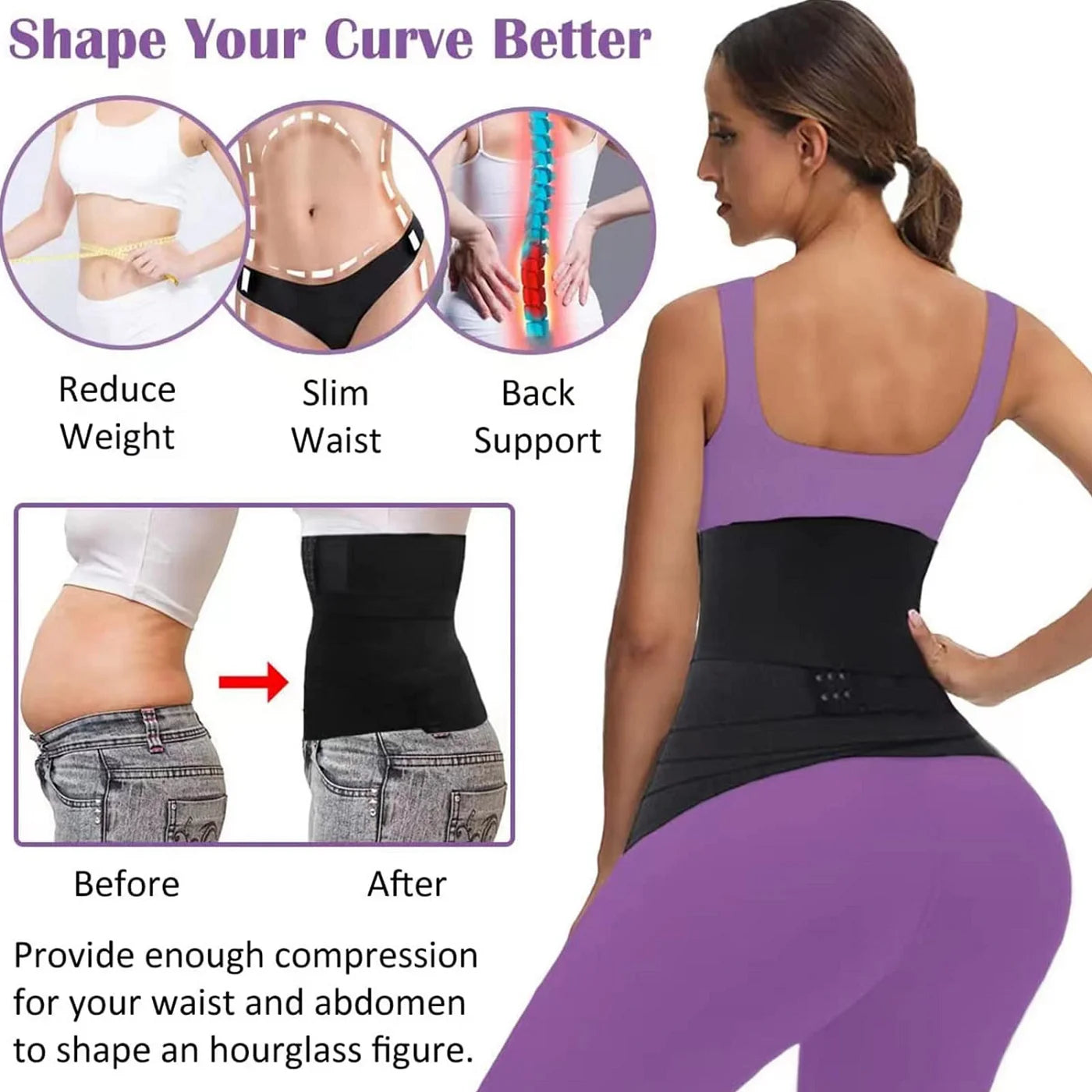 Waist Trainer for Women Snatch Me Up Buckle Bandage Wrap Lumbar Waist Support Belt Body Shaper Belly Cincher Compression Band