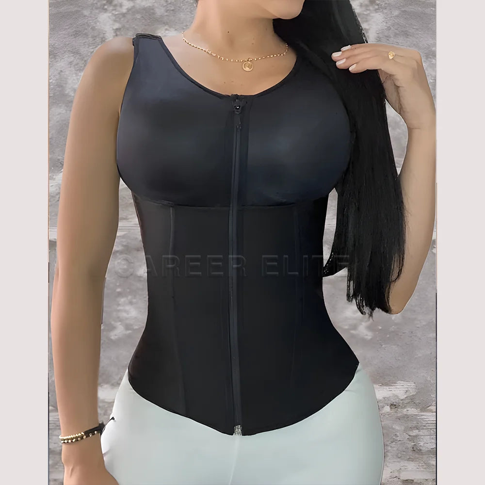 Waist Trainer Vest for Women Corset Body Shaper Shapewear Tops Double Compression Adjustable Zipper and Hook-eyes Weight Loss
