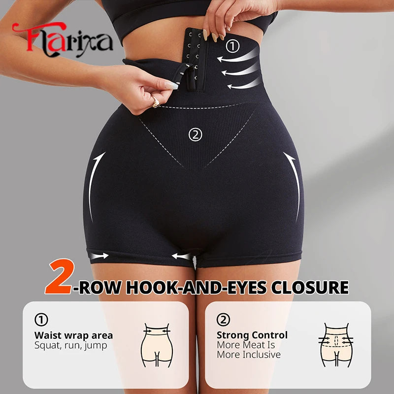 Flarixa Waist Trainer Flat Tummy Shorts with Hook High Waist Belly Control Panties Women Shaper Slimming Butt Lifter Shapewear