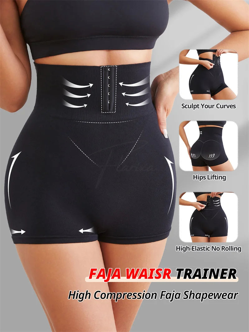 Flarixa Waist Trainer Flat Tummy Shorts with Hook High Waist Belly Control Panties Women Shaper Slimming Butt Lifter Shapewear