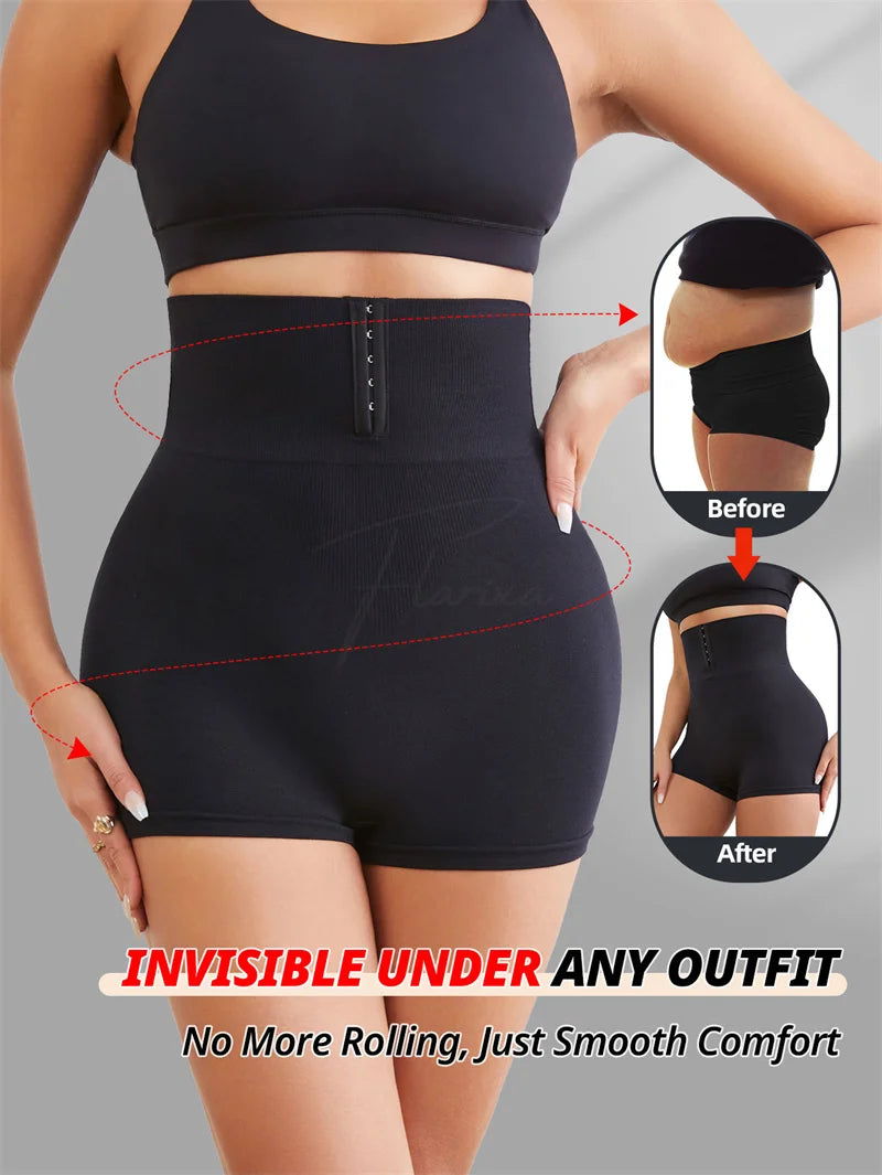 Flarixa Waist Trainer Flat Tummy Shorts with Hook High Waist Belly Control Panties Women Shaper Slimming Butt Lifter Shapewear