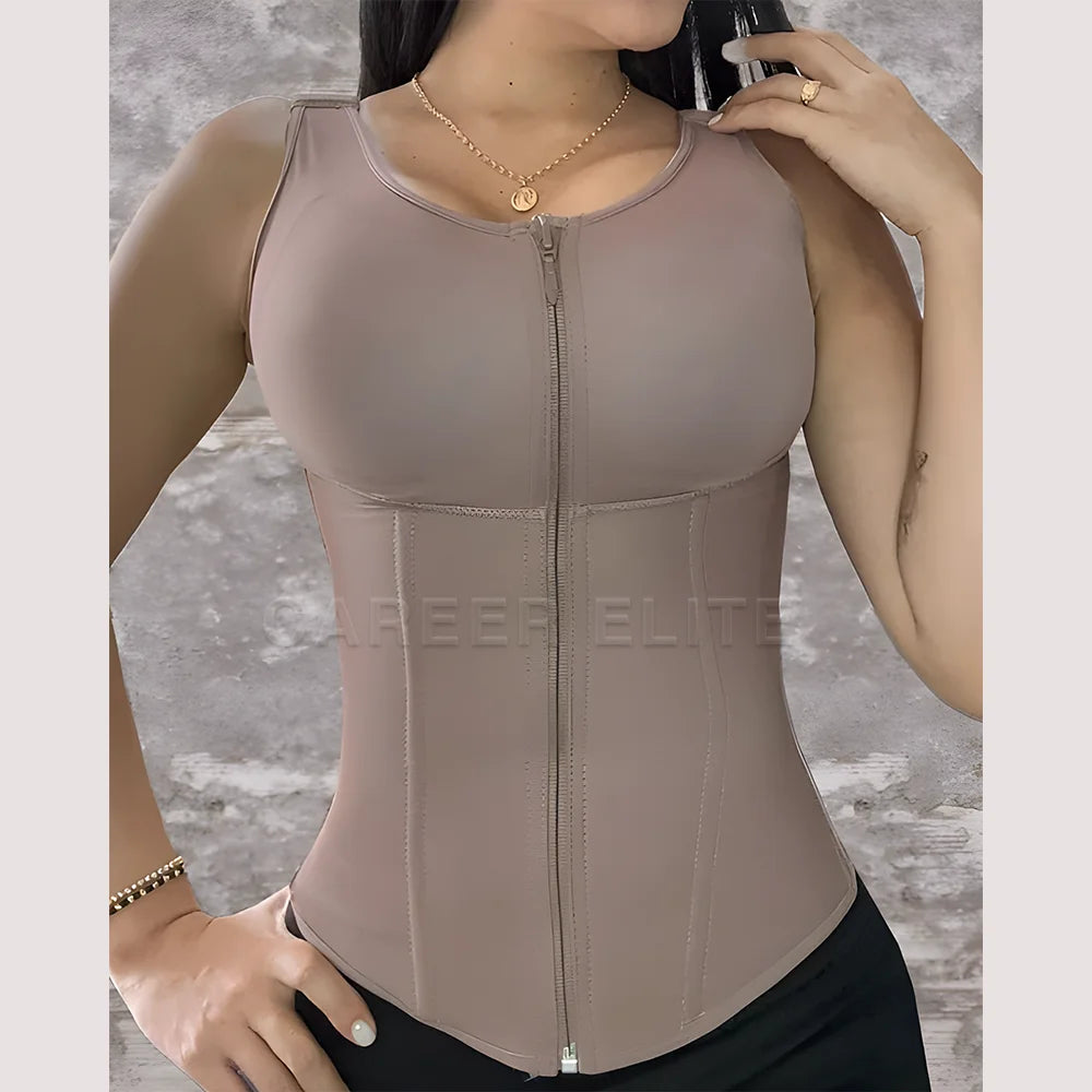 Waist Trainer Vest for Women Corset Body Shaper Shapewear Tops Double Compression Adjustable Zipper and Hook-eyes Weight Loss