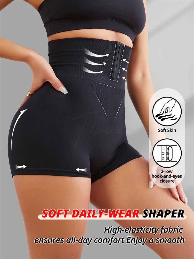 Flarixa Waist Trainer Flat Tummy Shorts with Hook High Waist Belly Control Panties Women Shaper Slimming Butt Lifter Shapewear