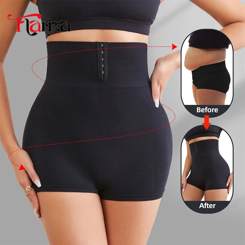 Flarixa Waist Trainer Flat Tummy Shorts with Hook High Waist Belly Control Panties Women Shaper Slimming Butt Lifter Shapewear
